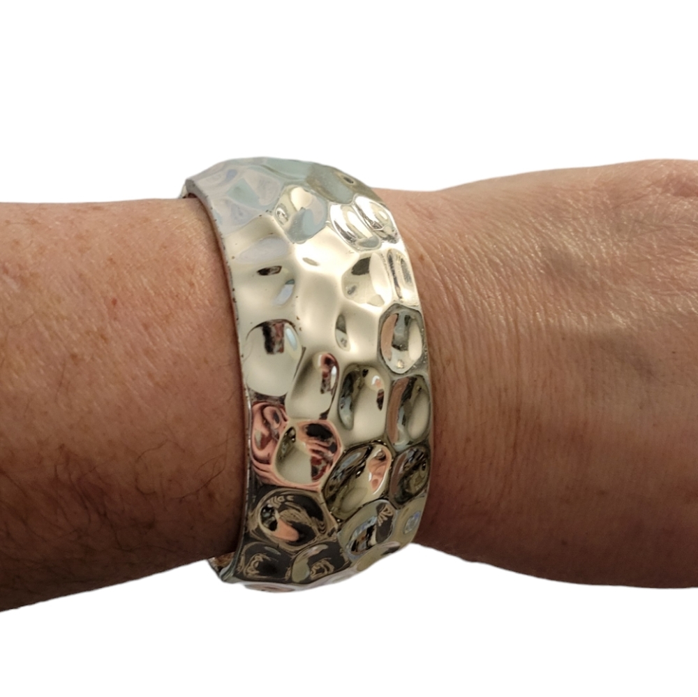 Hammered Silvertone Metal Clamp Bracelet